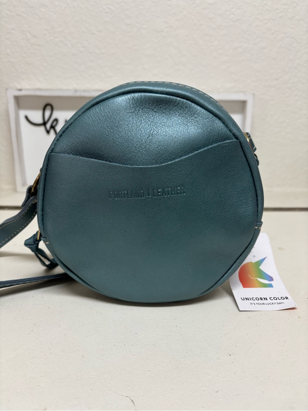 Portland Leather Teal Round Crossbody Purse